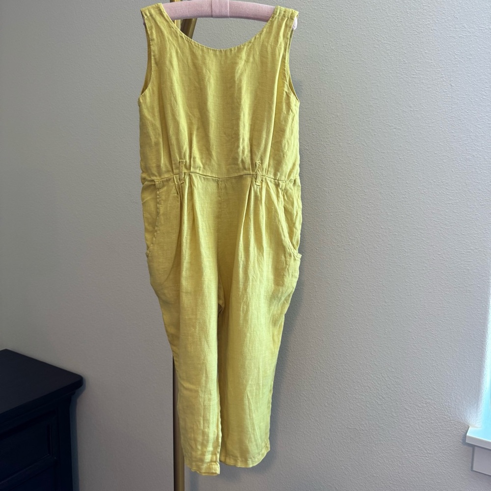 Black Crane Linen Jumpsuit 2T - Yellow - Made in USA
